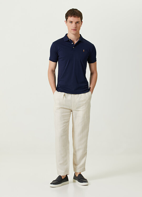 

Светло-бежевые льняные брюки со складками и полосками на талии Polo Ralph Lauren, Бежевый