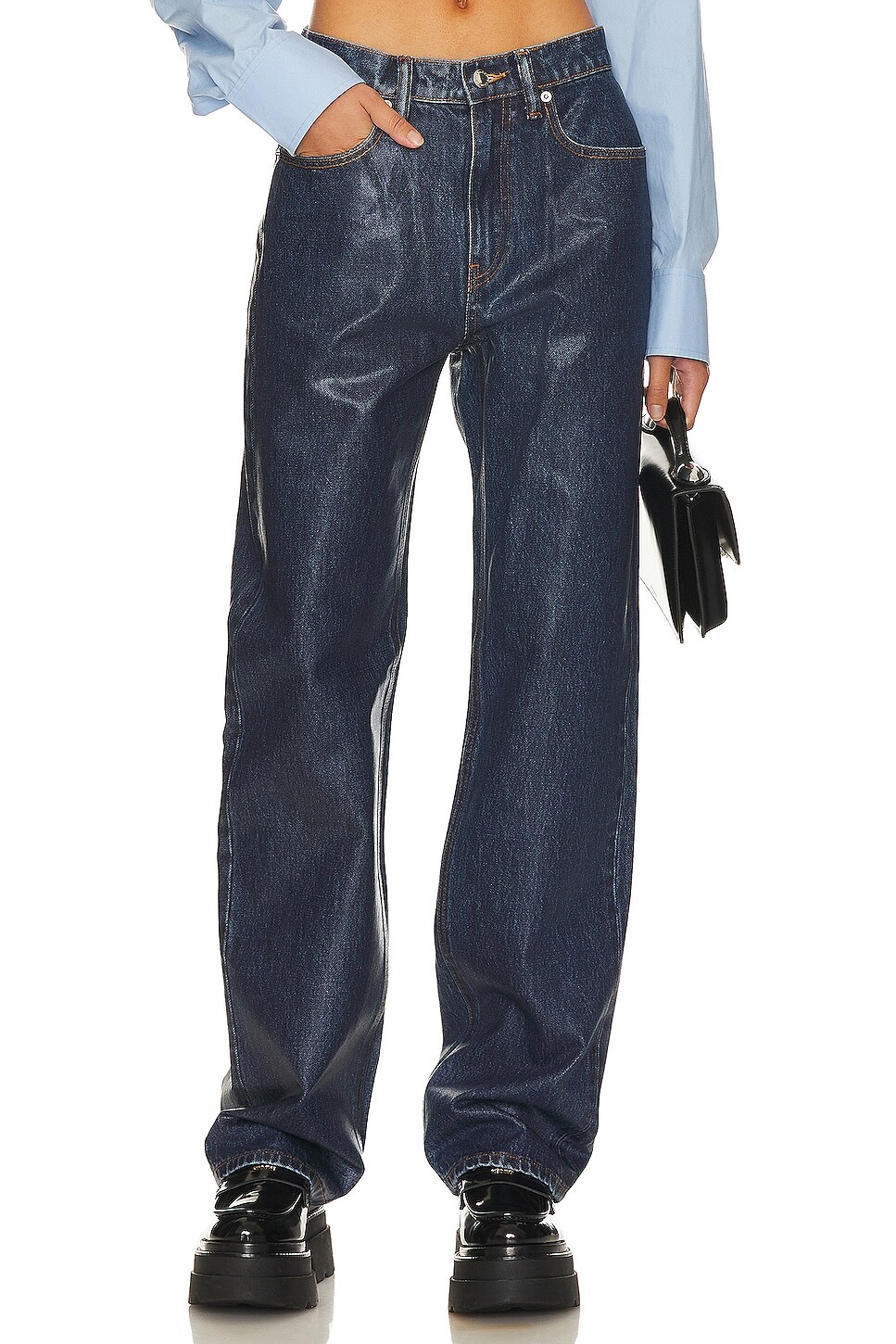 

Джинсы Alexander Wang Ez Mid Rise Relaxed Straight Coated, цвет Dark Indigo
