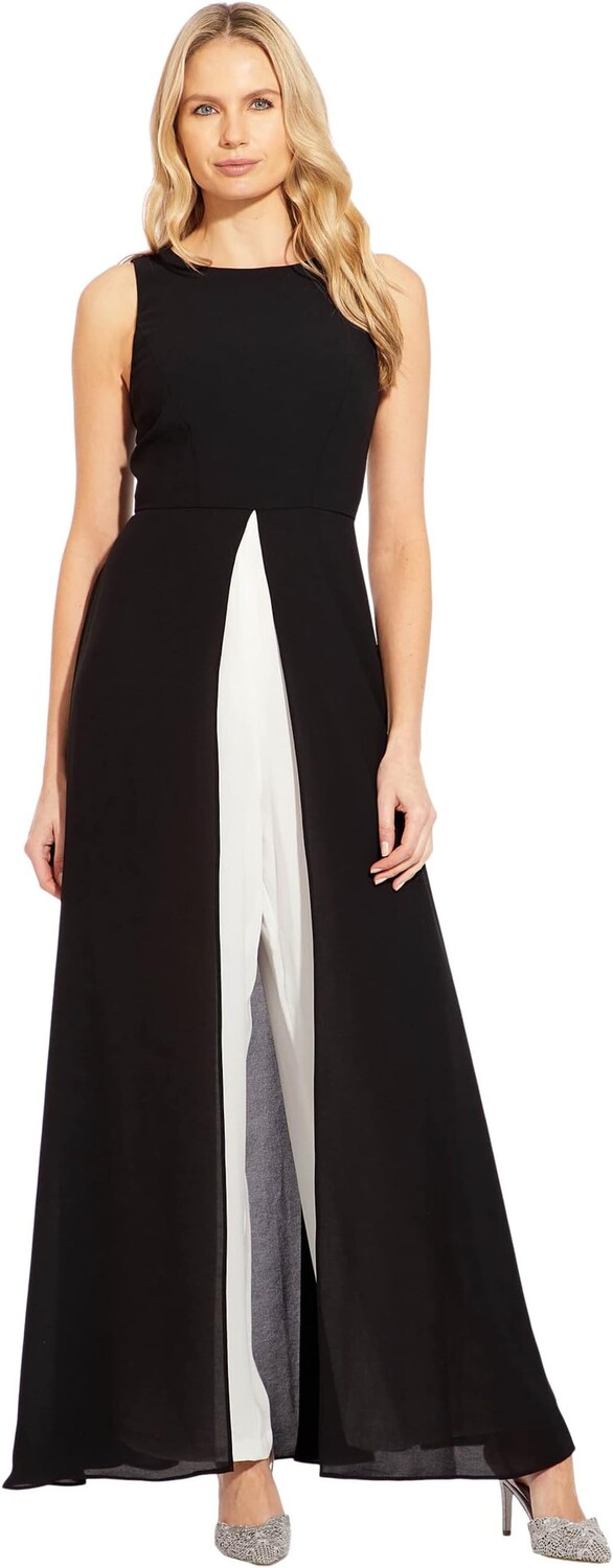 

Комбинезон Adrianna Papell Sleeveless Stretch Crepe Jumpsuit with Chiffon Overlay, цвет Black Ivory