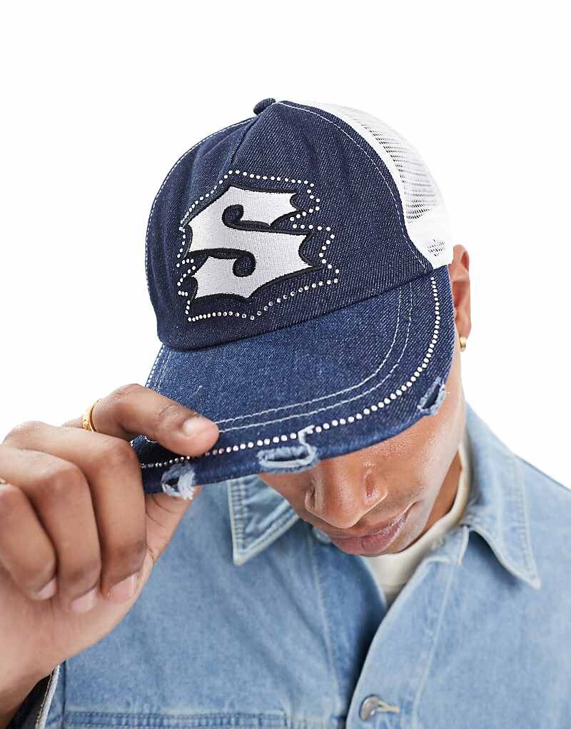 

Джинсовая кепка ASOS DESIGN с контрастной строчкой