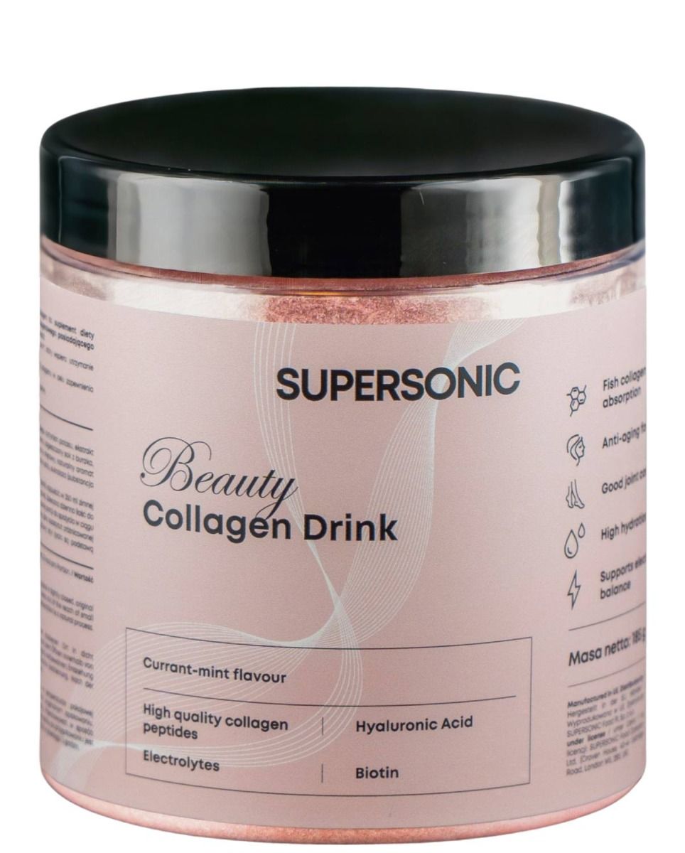 Коллаген, поддерживающий состояние кожи Supersonic Collagen Drink Porzeczka - Mięta, 185 гр ostrovit цитрат магния со вкусом малинового лимонада и мяты 200 г