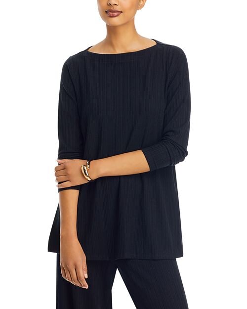 

Туника в рубчик с вырезом «лодочка» Eileen Fisher, цвет Black