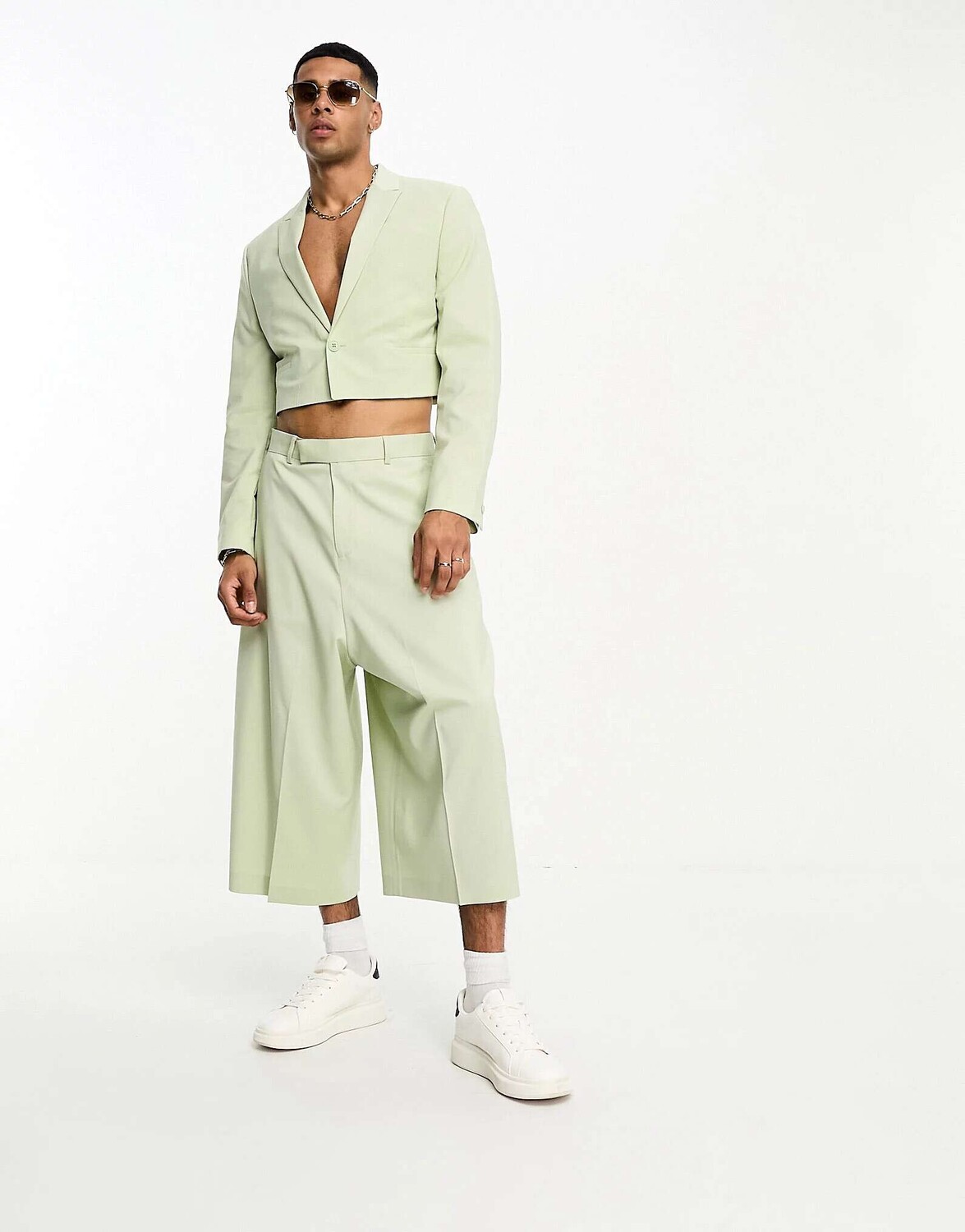 

Бледно-зеленые костюмные брюки-кюлоты ASOS, Зеленый