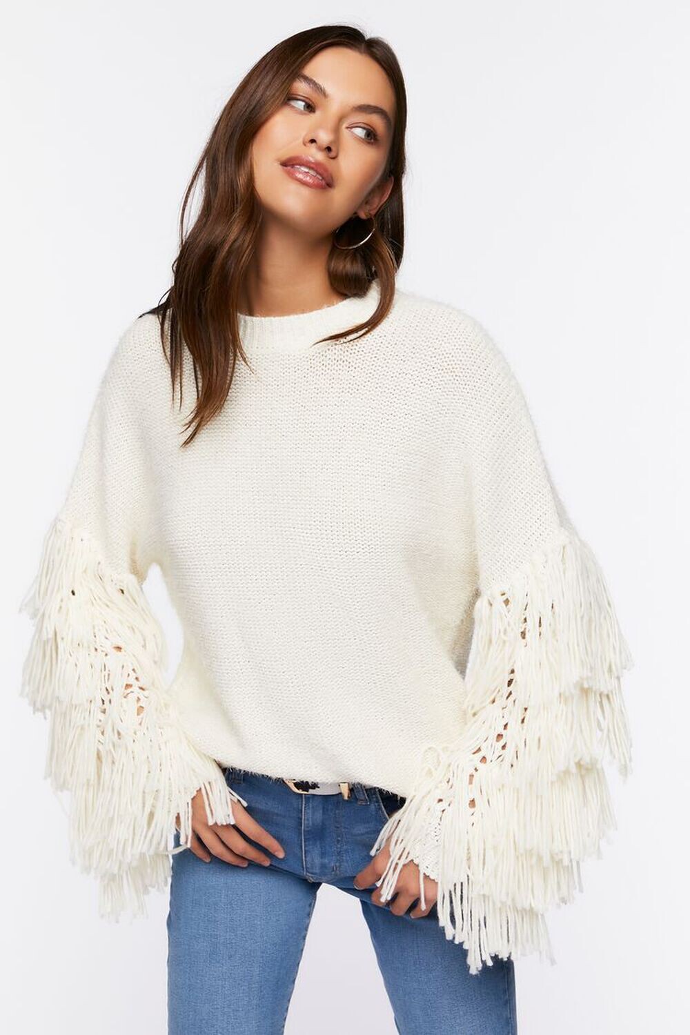 

Объемный свитер с бахромой Forever 21, кремовый, Бежевый