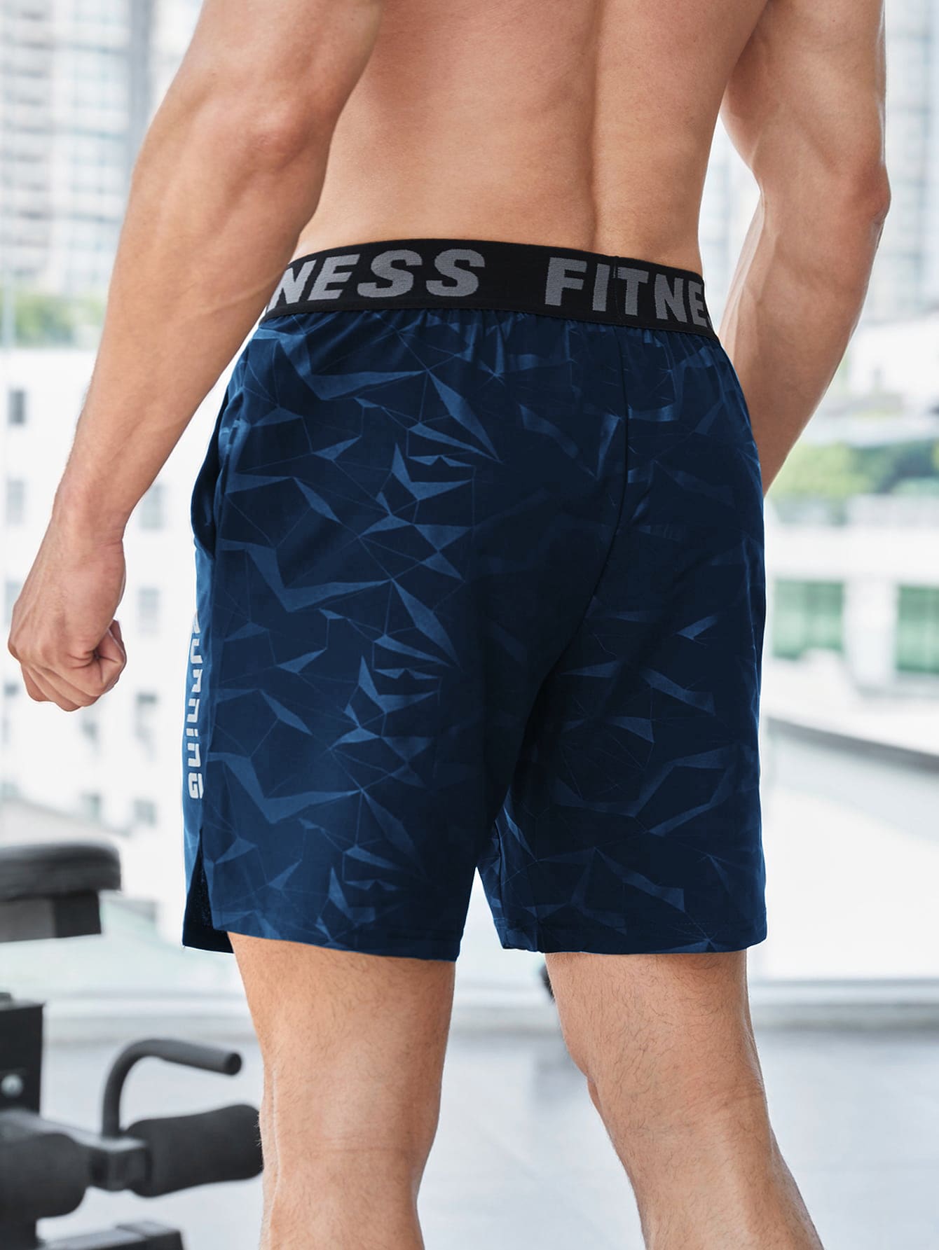Мужские спортивные шорты с карманами SHEIN Fitness с буквенным принтом, темно-синий
