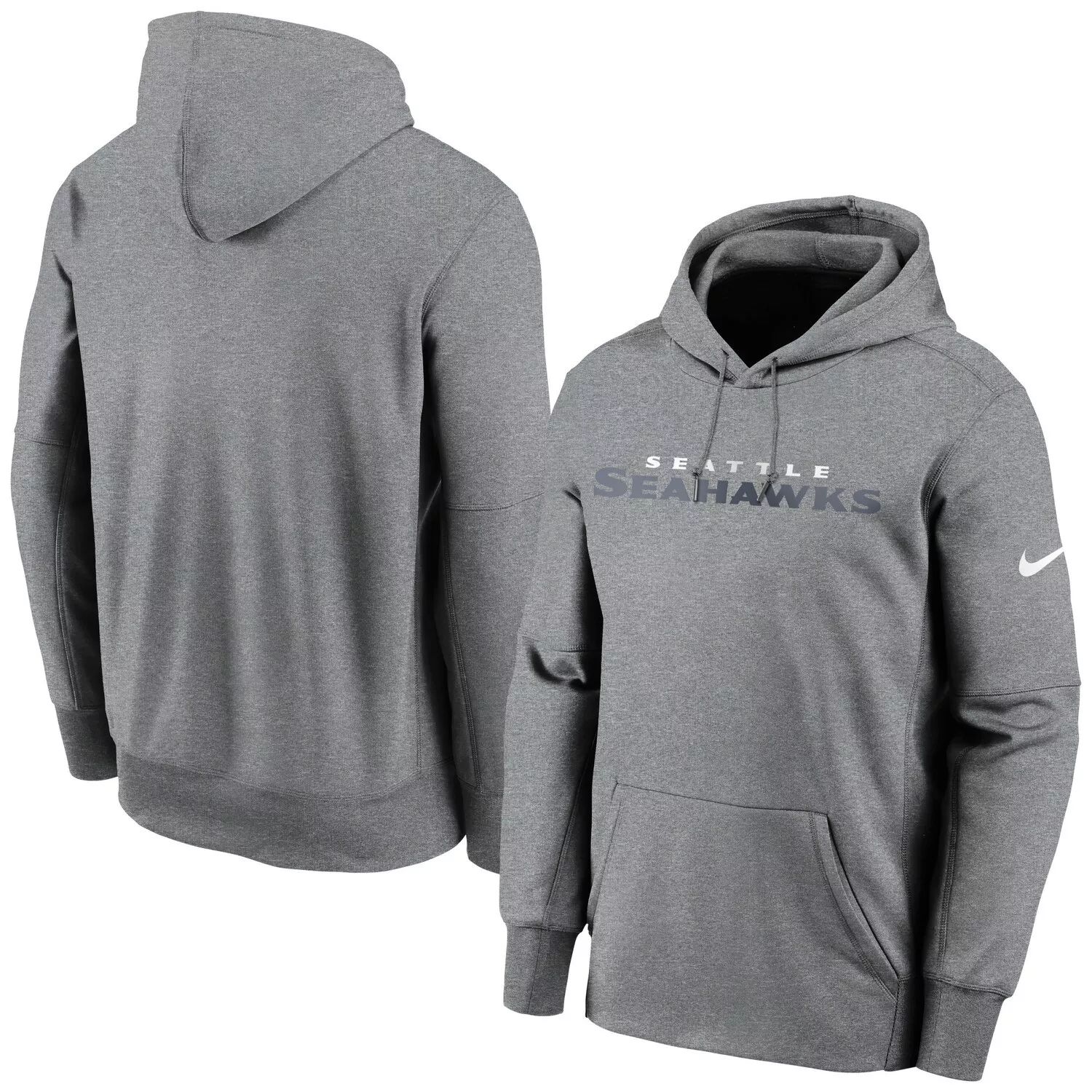 Мужской темно-серый пуловер с капюшоном Seattle Seahawks Wordmark Therma Performance Nike