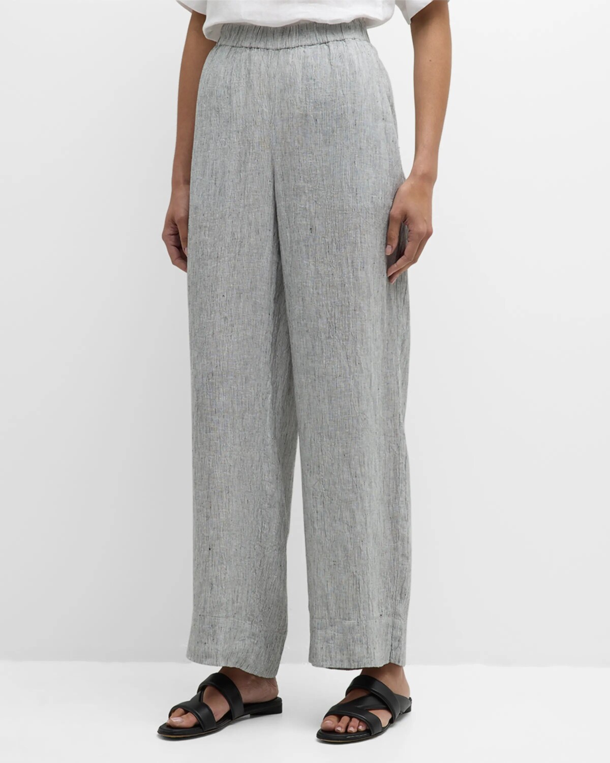 

Полосатые широкие брюки из органического льна Eileen Fisher, цвет Whiteblack
