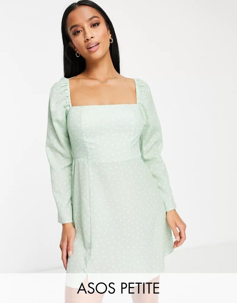 

Шалфейное зеленое платье мини с квадратным вырезом в горошек ASOS DESIGN Petite