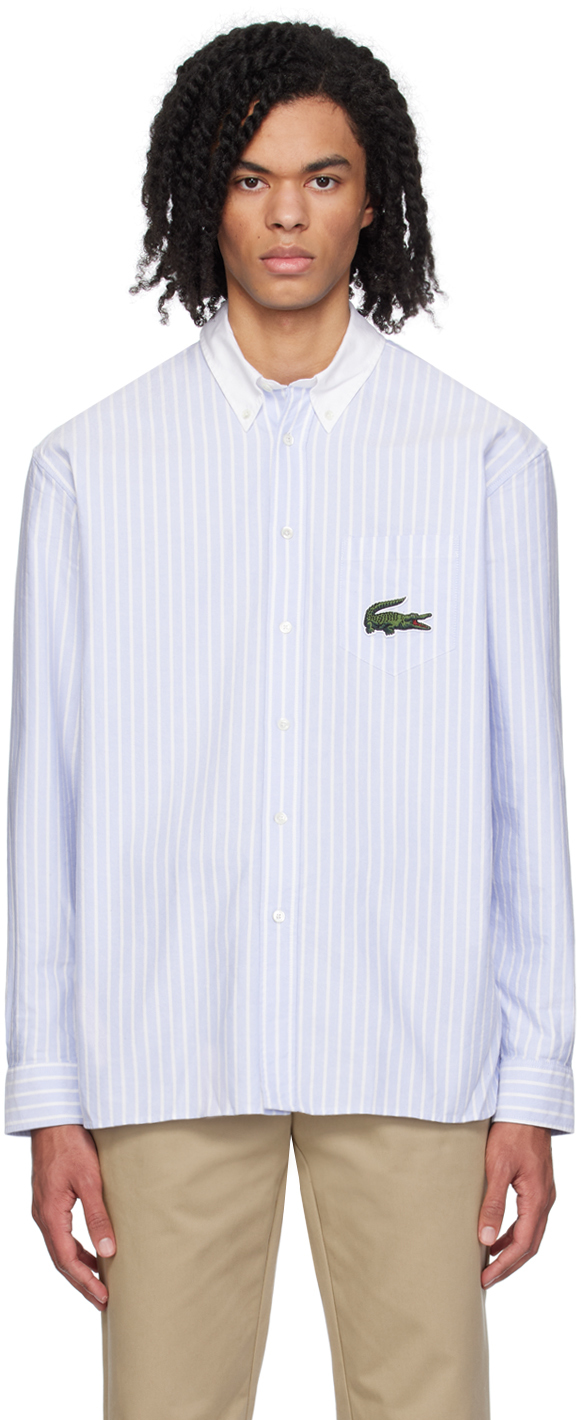 Сине-белая рубашка макси под крокодила Lacoste