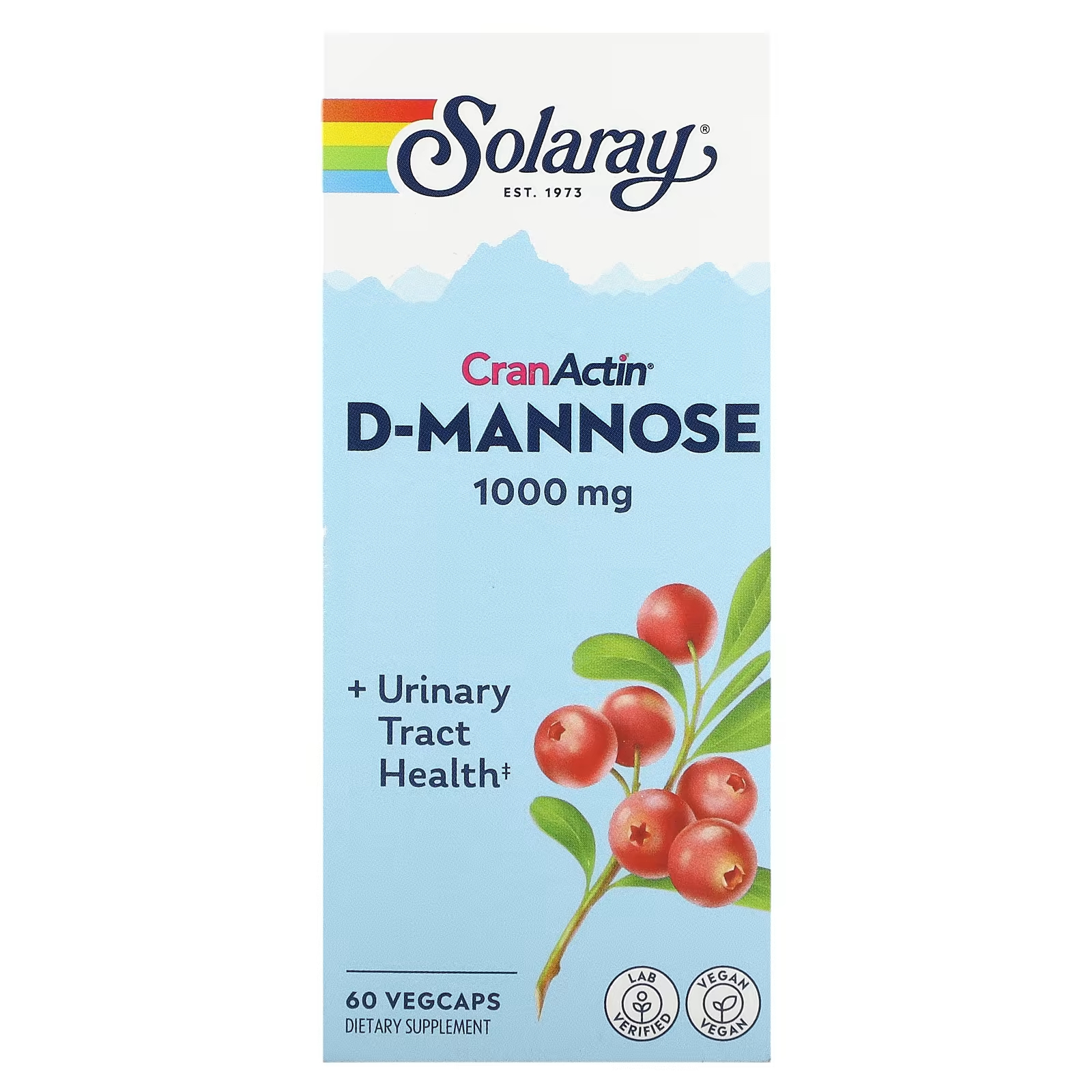 Solaray CranActin D-манноза для здоровья мочевыводящих путей 1000 мг 60 растительных капсул solaray d манноза с клюквенной добавкой cranactin 400 мг 60 растительных капсул