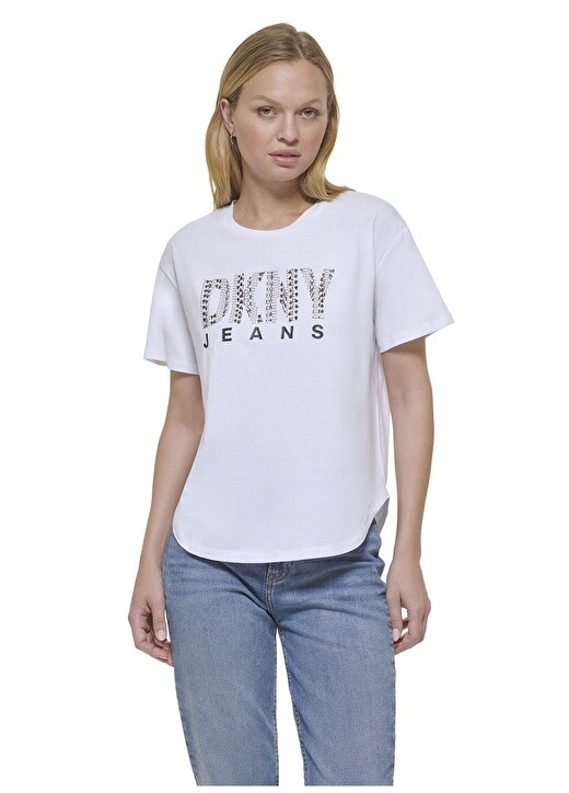 

Белая женская футболка с круглым вырезом и принтом Dkny Jeans, Белый