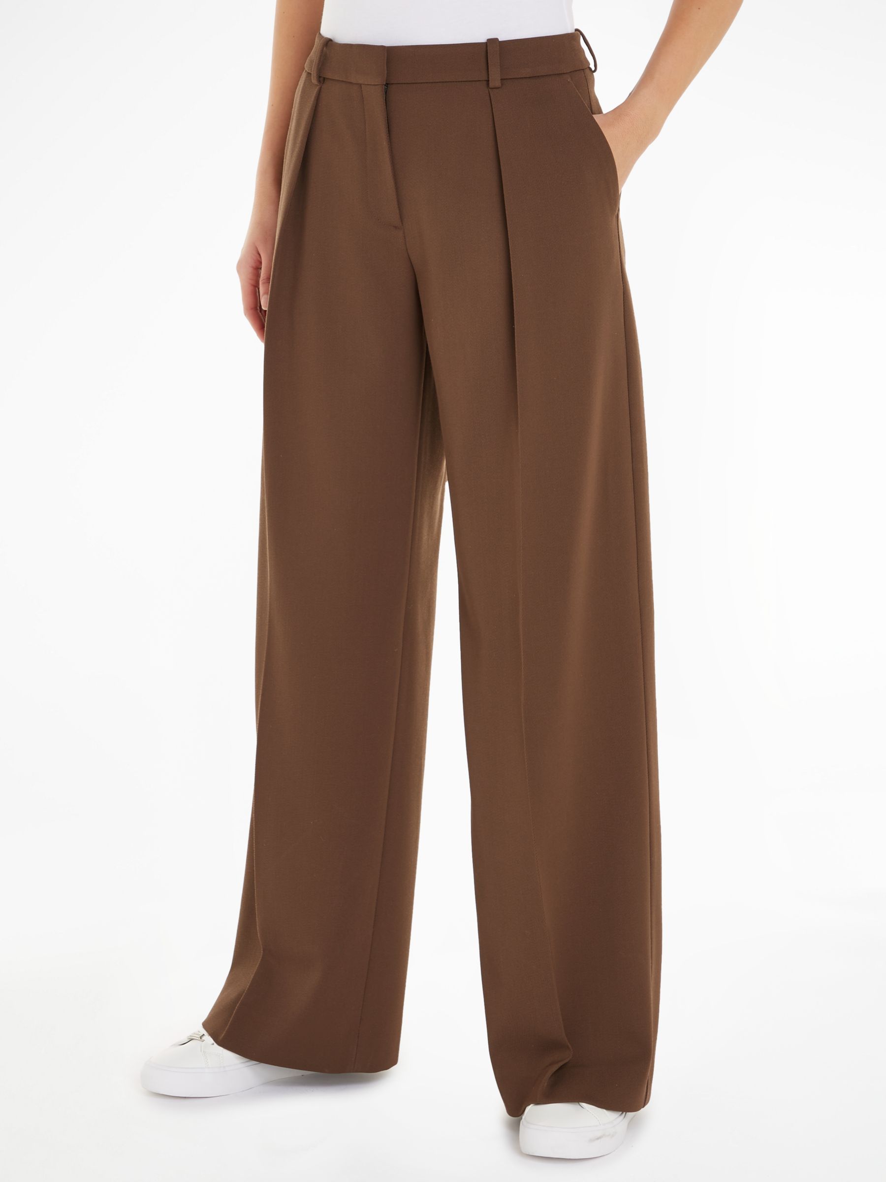 Calvin Klein Широкие брюки из шерстяного твила, коричневые