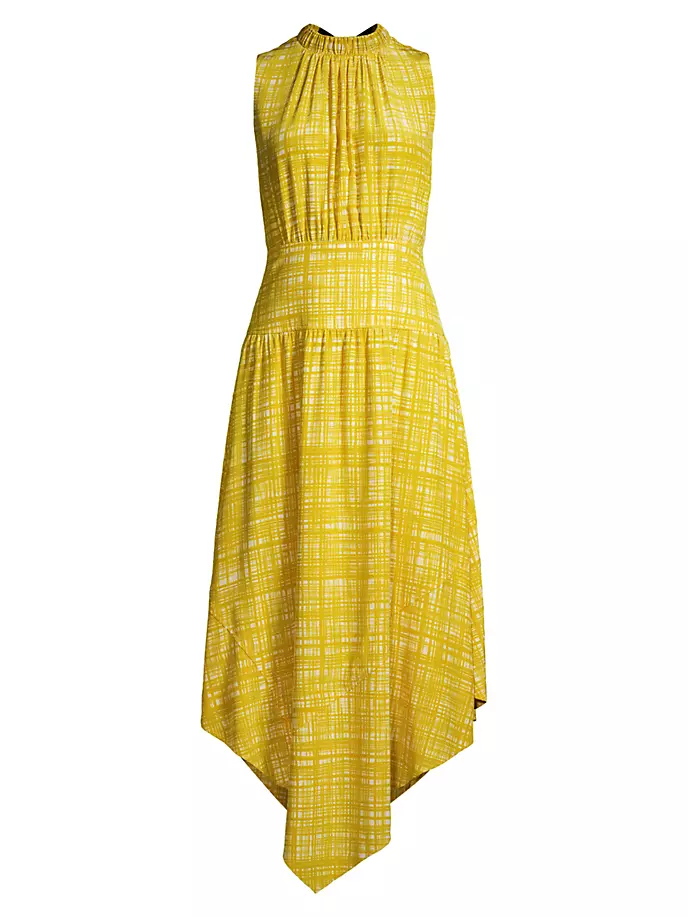 Шелковое асимметричное платье-миди с принтом Jason Wu, желтый