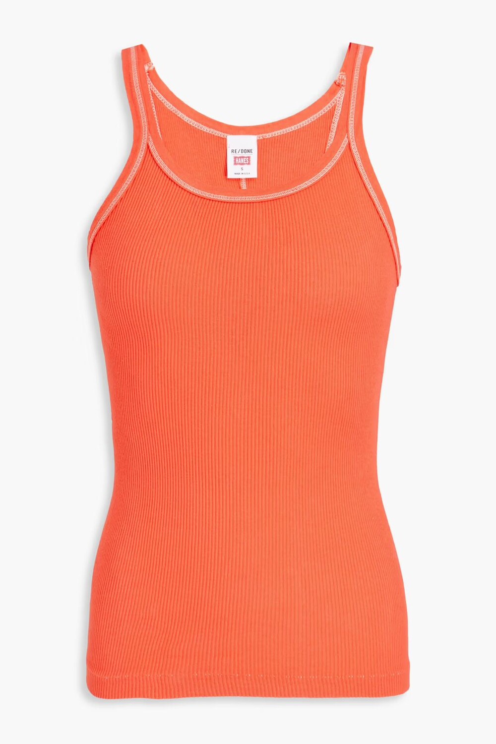 

Майка из хлопкового джерси в рубчик Re/Done By Hanes, папайя