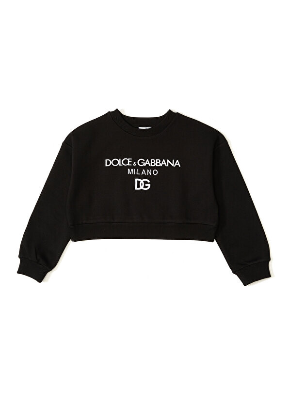 

Укороченный свитшот для девочек черного цвета с логотипом Dolce&Gabbana