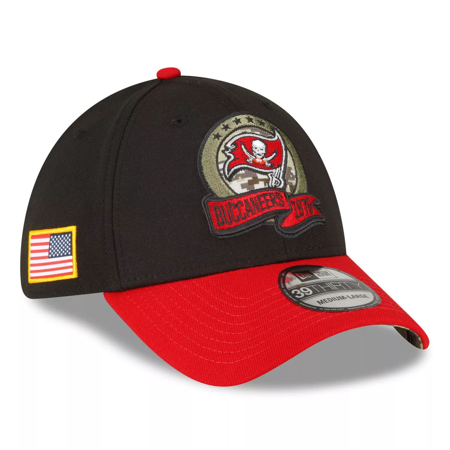Мужская кепка New Era Black Tampa Bay Buccaneers 2022 Salute To Service 39THIRTY Flex Hat