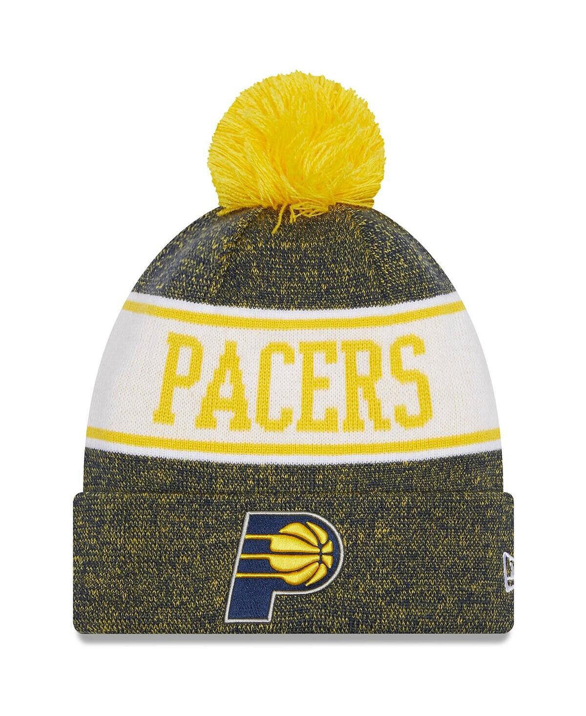 

Мужская темно-сине-золотая вязаная шапка Indiana Pacers Banner с манжетами и помпоном New Era
