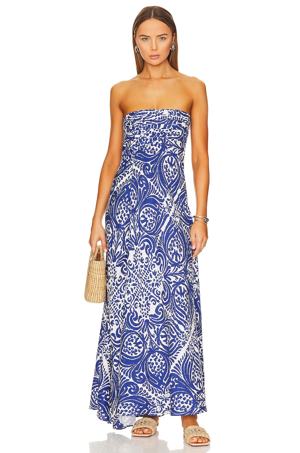 

Платье макси Shona Joy Pombeline Strapless Corded, цвет Ivory & Deep Blue
