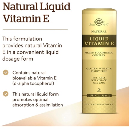 Жидкий витамин Е из натурального источника, 59,2 мл  поддержка иммунитета  веганский, Solgar