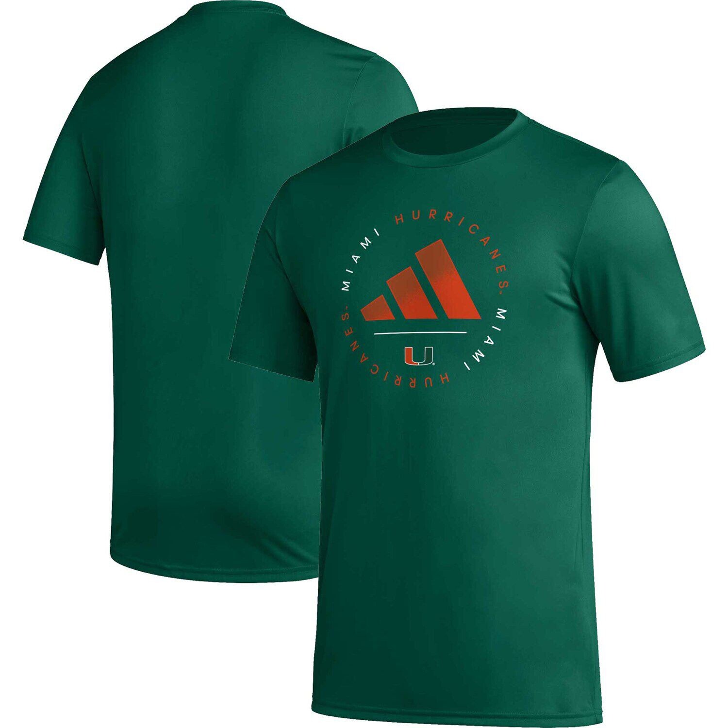 

Мужская зеленая футболка Miami Hurricanes в полоску AEROREADY Pregame adidas, Зеленый