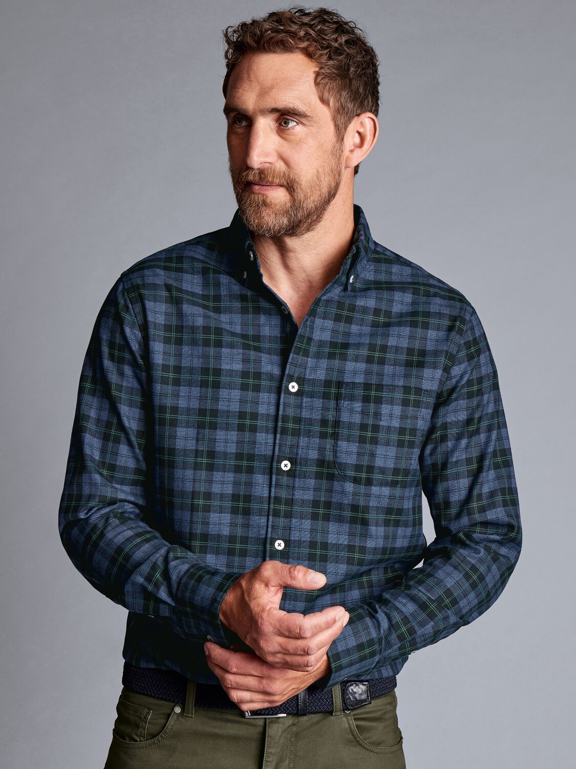 

Хлопковая рубашка классического кроя без глажки Overcheck Charles Tyrwhitt, зеленый