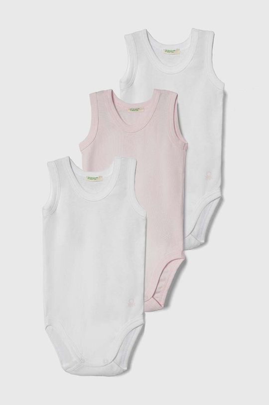 Три пары хлопковых боди для новорожденных и малышей United Colors of Benetton, розовый