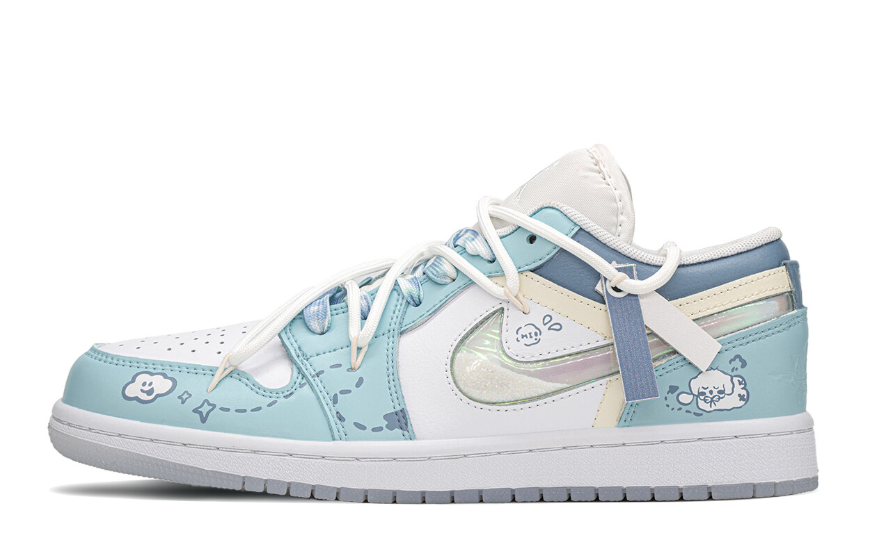 

Кроссовки Air JORDAN 1 Vintage Basketball Shoes Women's Low-Top White Blue, синий/белый