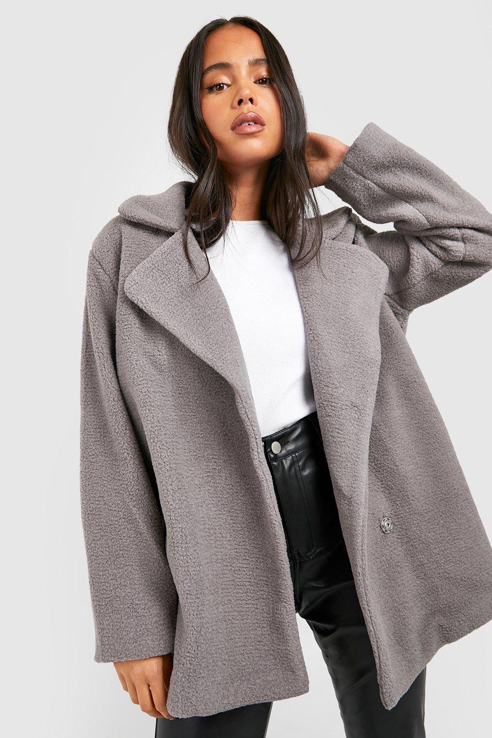 Двубортное плюшевое пальто Petite boohoo, серый