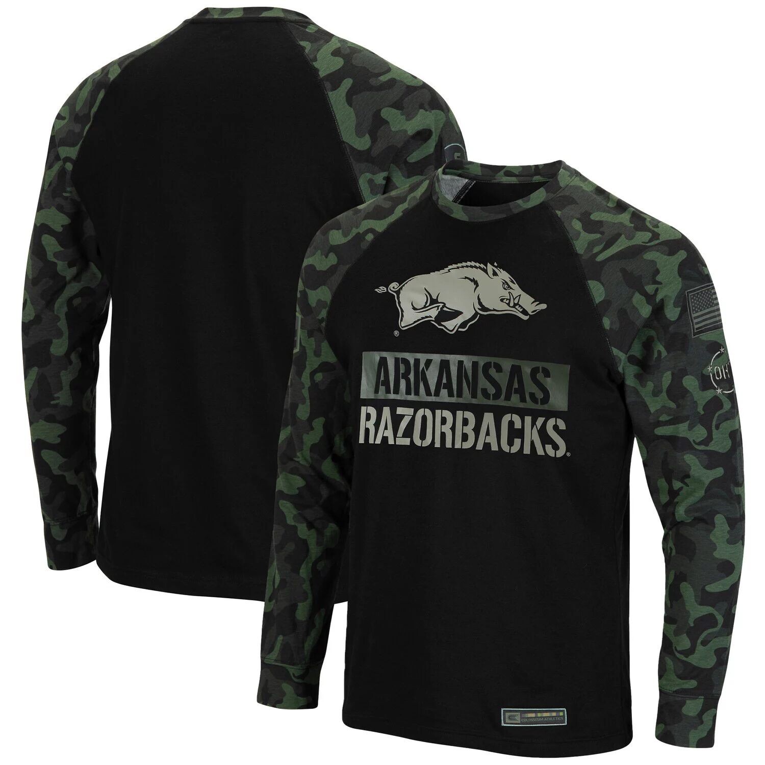 

Мужская черная/камуфляжная футболка Arkansas Razorbacks Big & Tall OHT Military Appreciation Raglan с длинным рукавом Colosseum, Черный