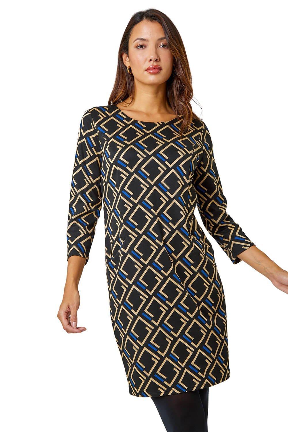 цена Свободное эластичное платье с геометрическим принтом Roman, синий