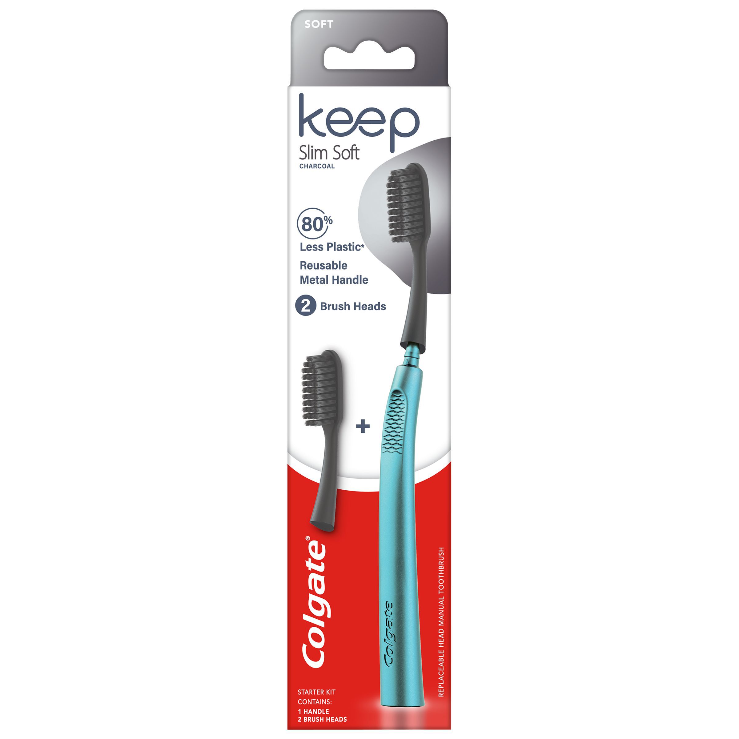 Ручка для зубной щетки Colgate Keep Slim Soft Charcoal Starter, 2 шт
