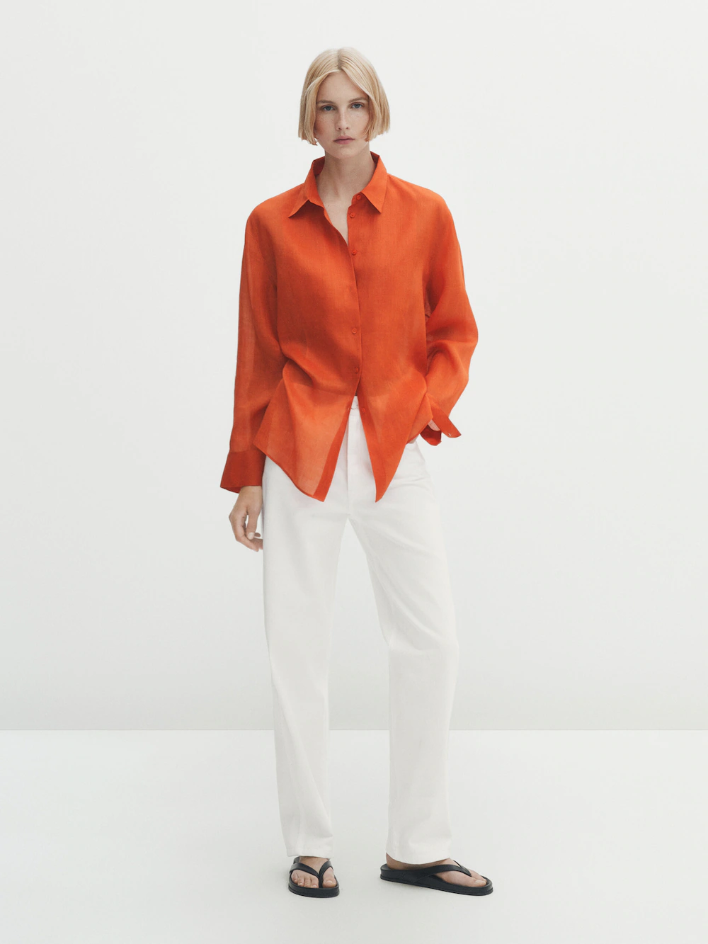 

Рубашка из 100% рами с деталями на грудье Massimo Dutti, оранжевый