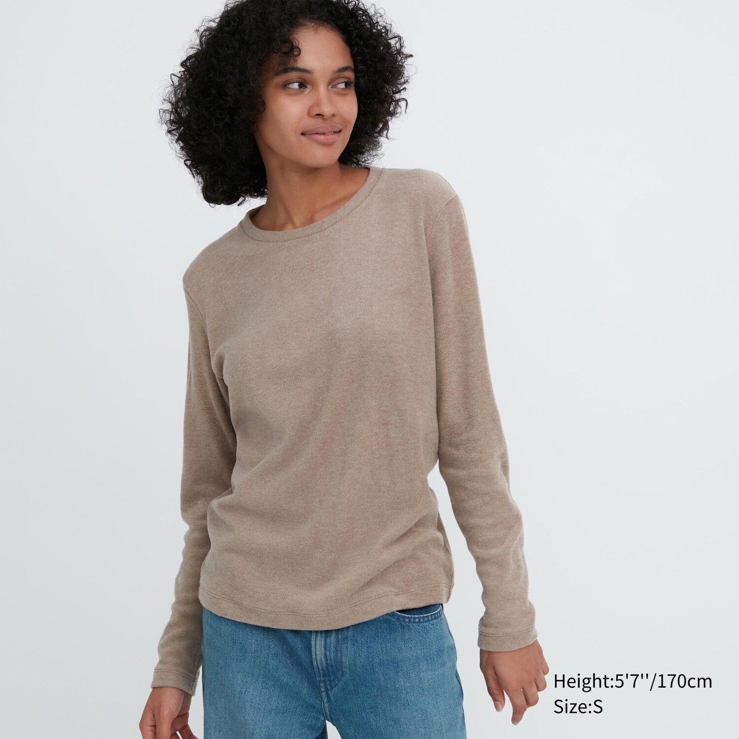 

Топ флисовый Uniqlo Heattech с круглым вырезом и длинными рукавами, бежевый