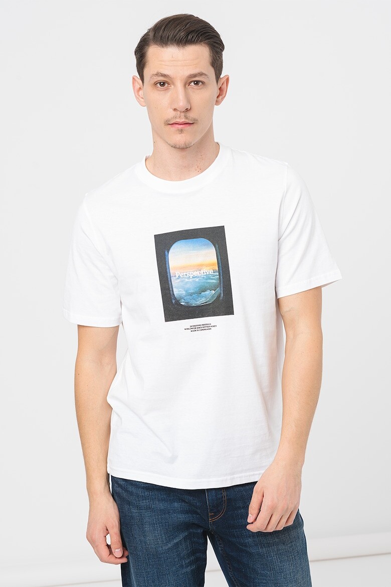 

Хлопковая футболка с овальным вырезом и принтом Jack & Jones, черный