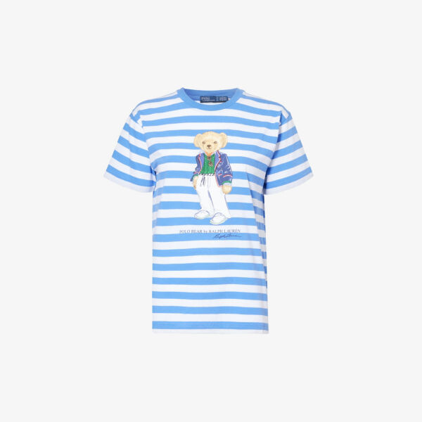 

Полосатая футболка из хлопкового джерси с фирменным принтом Polo Ralph Lauren, синий