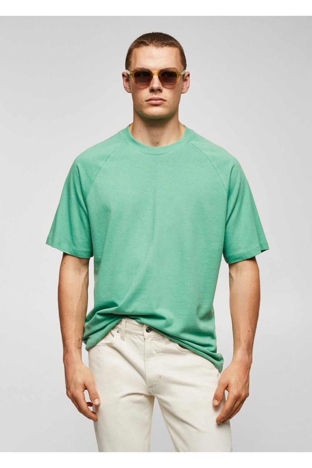 

Футболка из смеси хлопка и льна Mango, зеленый