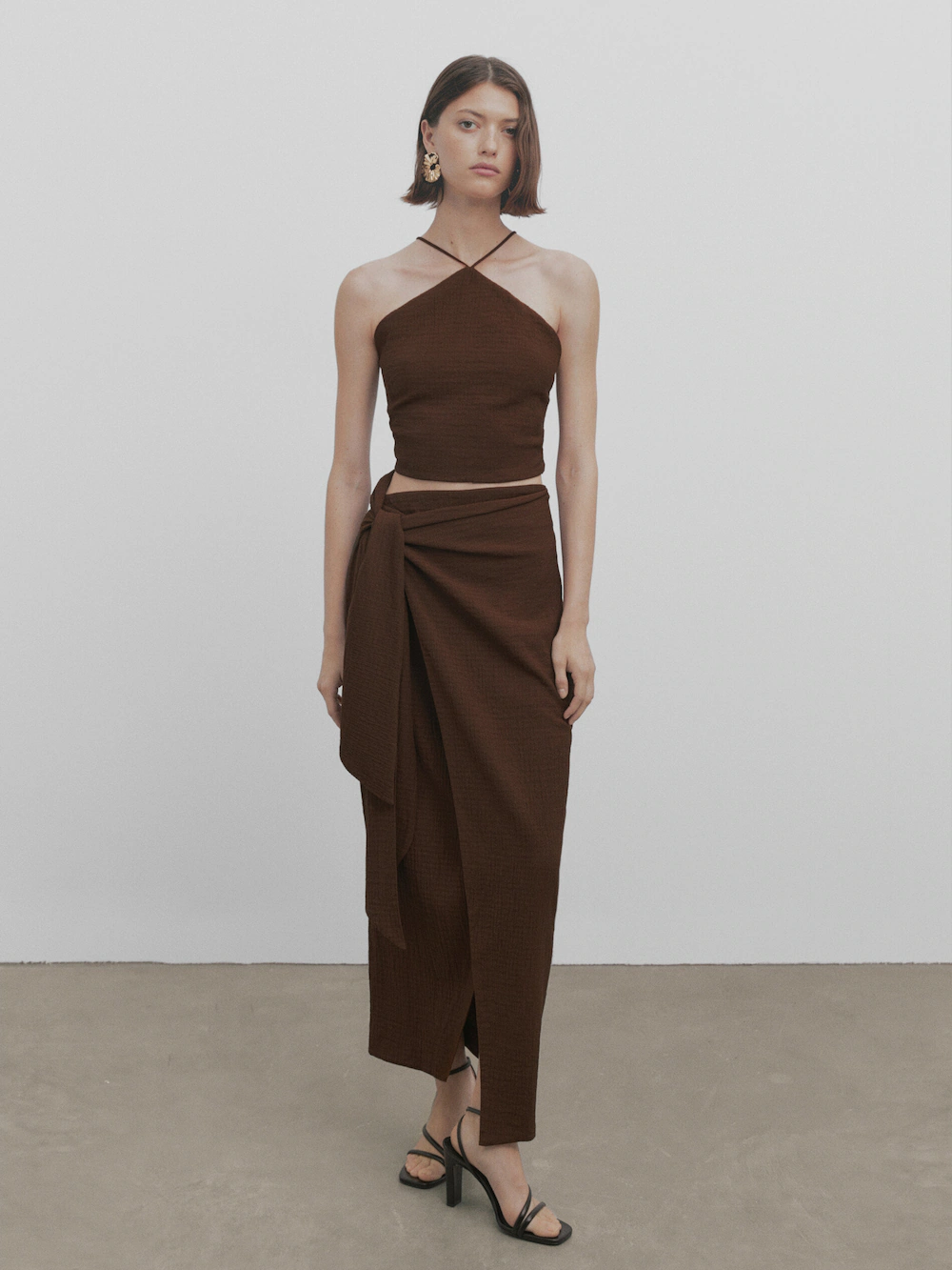

Текстурный топ на брягах - studio Massimo Dutti, коричневый