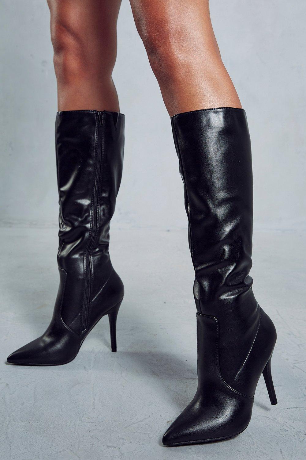 Кожаные сапоги до колена с острым носком MISSPAP, черный женские ажурные сапоги выше колена черные кожаные сапоги с острым носком на высоком каблуке шпильке на ремешках новинка 2023
