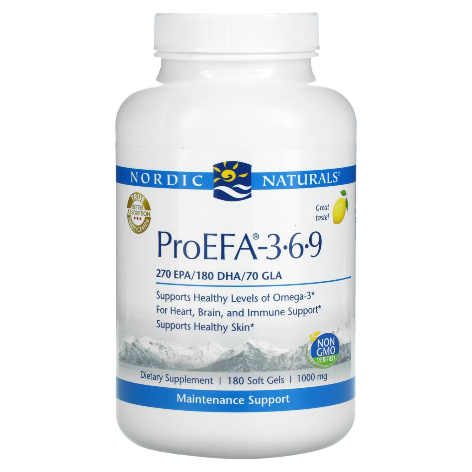 

ProEFA — 3-6-9, лимонный вкус, 1000 мг, 180 мягких таблеток, Nordic Naturals