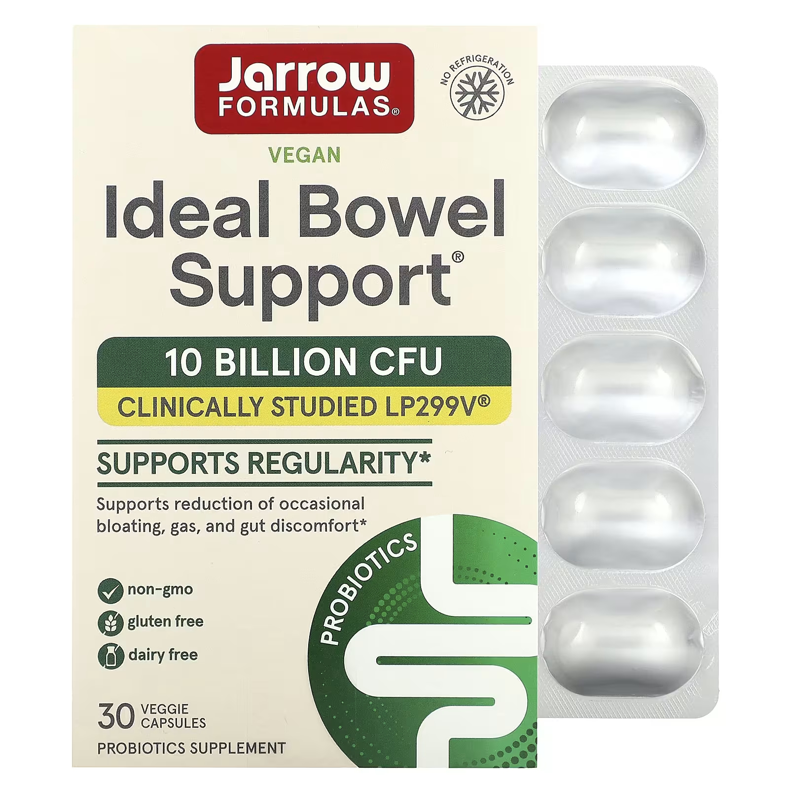 Поддержка кишечника Jarrow Formulas, 30 растительных капсул jarrow formulas ideal bowel support 299v 10 млрд клеток 30 растительных капсул