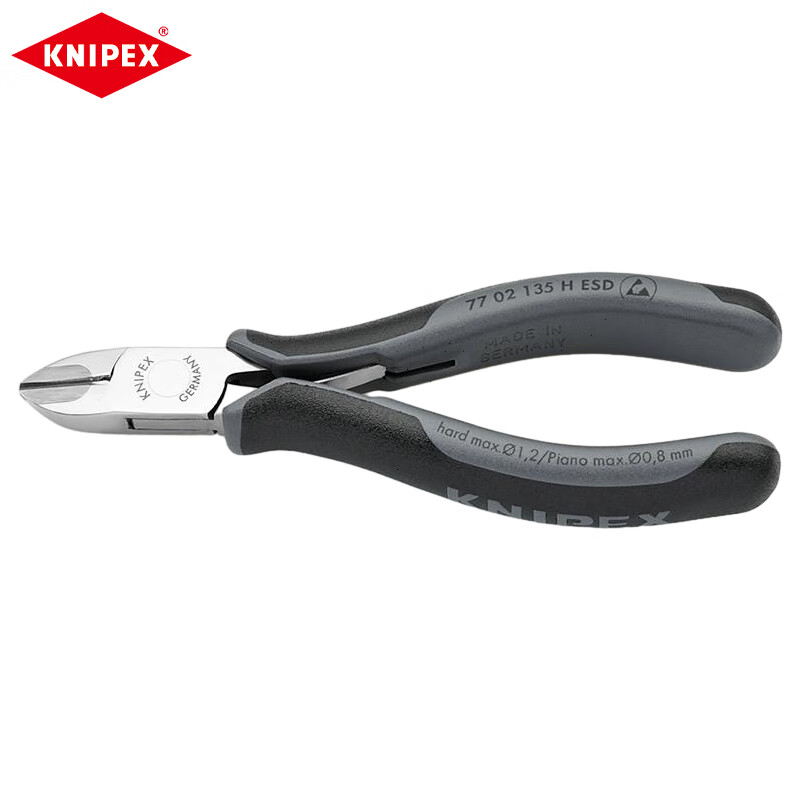 Мини-клещи KNIPEX, электронные диагональные плоскогубцы, 135 мм, двухцветная ручка, круглая головка, лезвие со смещением, кусачки 77 02 135 H ESD