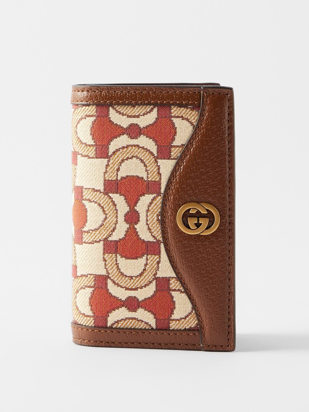 

Холщовый картхолдер с жаккардовой кожаной отделкой horsebit Gucci, коричневый