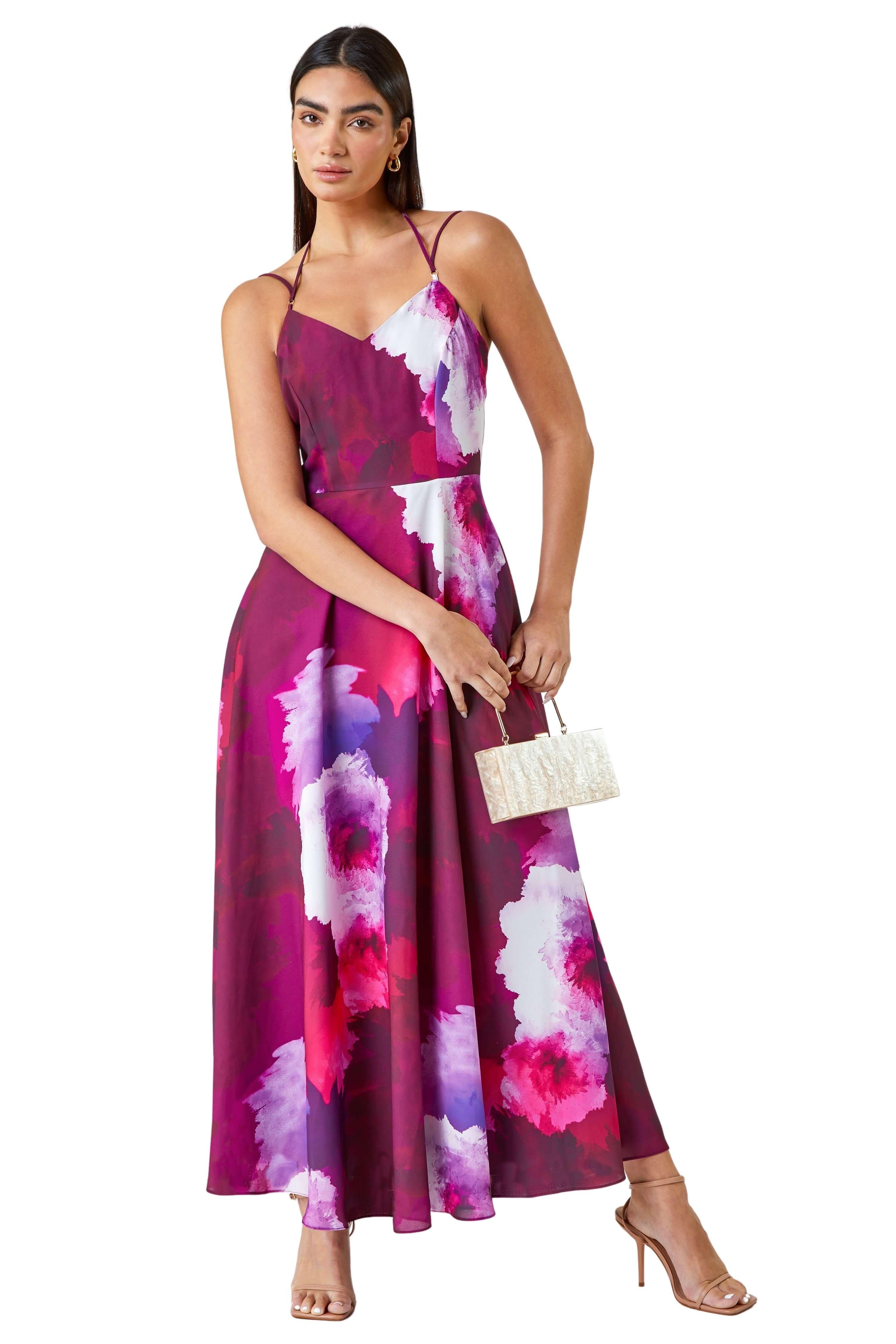 цена Роскошное платье макси с цветочным принтом и расклешенной юбкой Ariella, розовый
