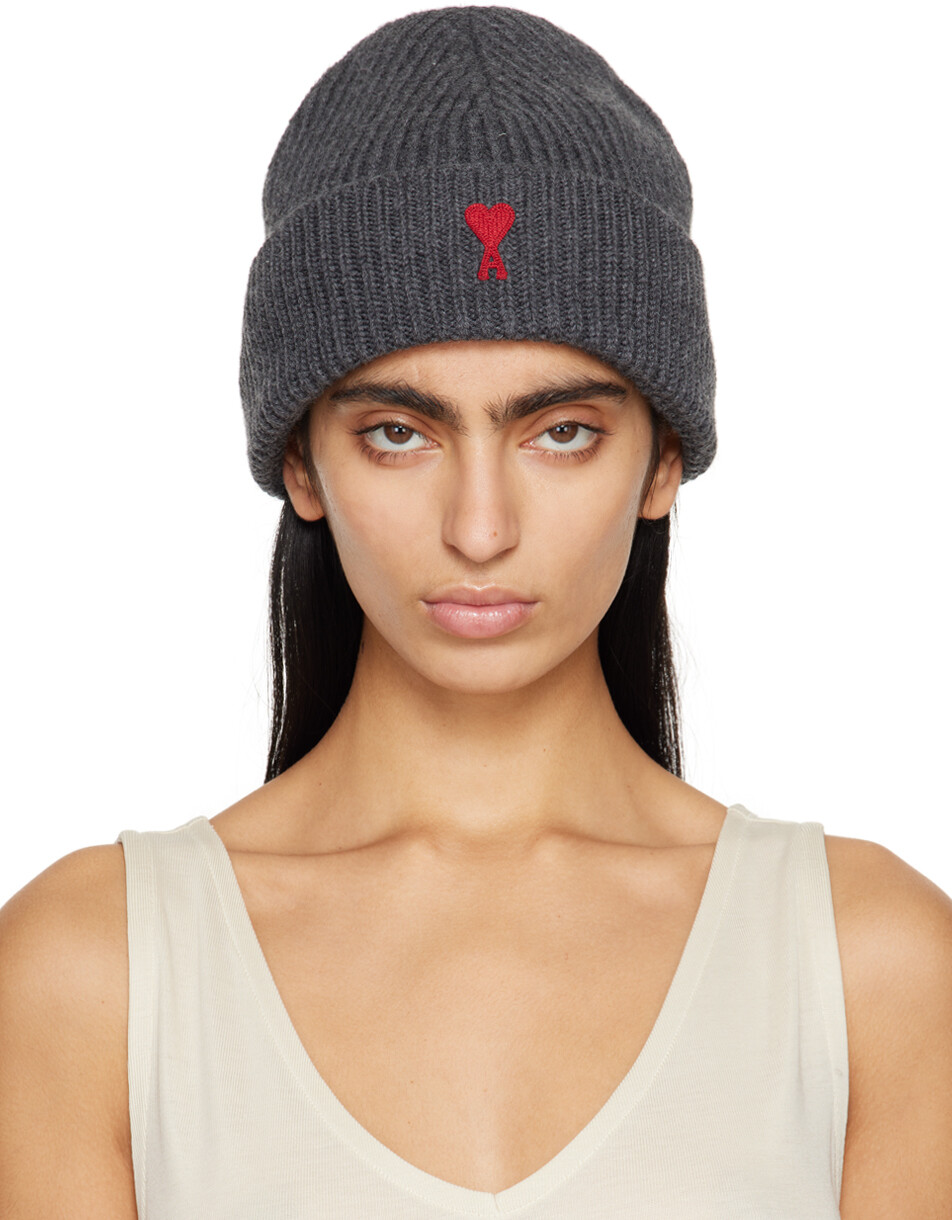 

Серо-красная шапка Ami de Cœur Ami Paris, цвет Heather grey/Red