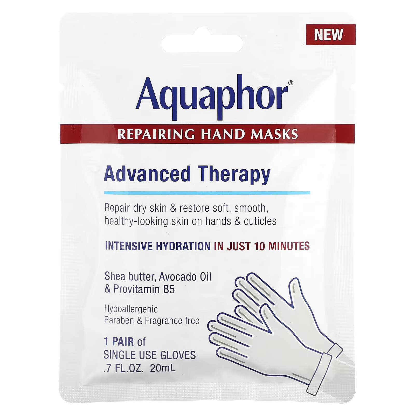 Восстанавливающие маски для рук, 1 пара, 0,7 жидк. унции (20 мл) Aquaphor