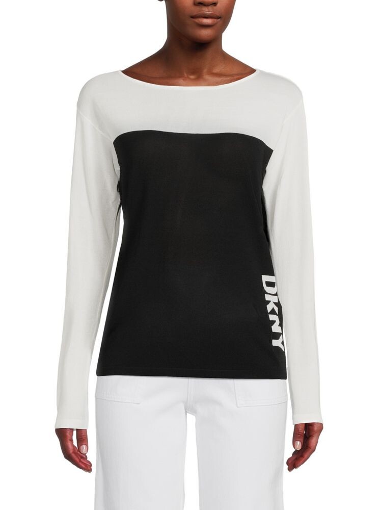 

Футболка с цветными блоками и логотипом Dkny, цвет Ivory Black