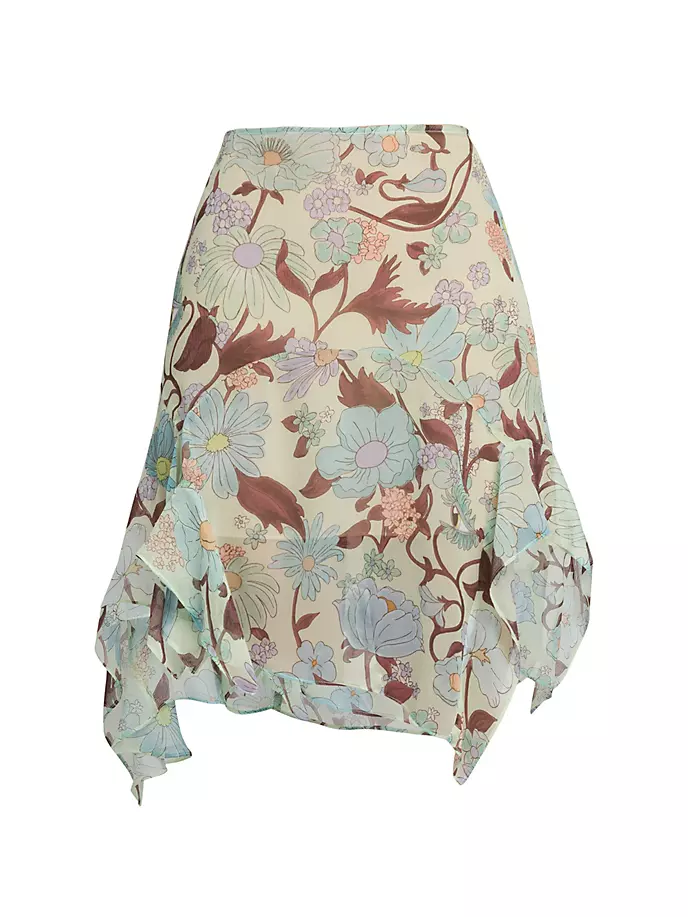 Асимметричная шелковая юбка-миди с цветочным принтом Stella Mccartney, цвет multicolor mint