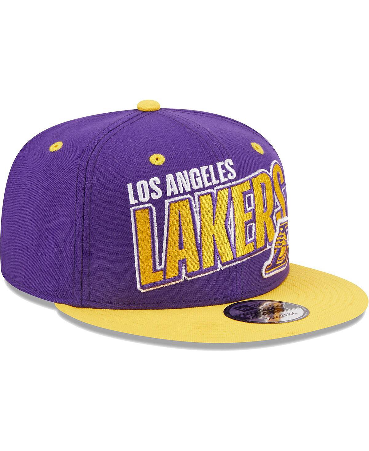 Мужская фиолетово-золотая кепка Los Angeles Lakers Stacked скошенная двухцветная кепка 9FIFTY Snapback New Era