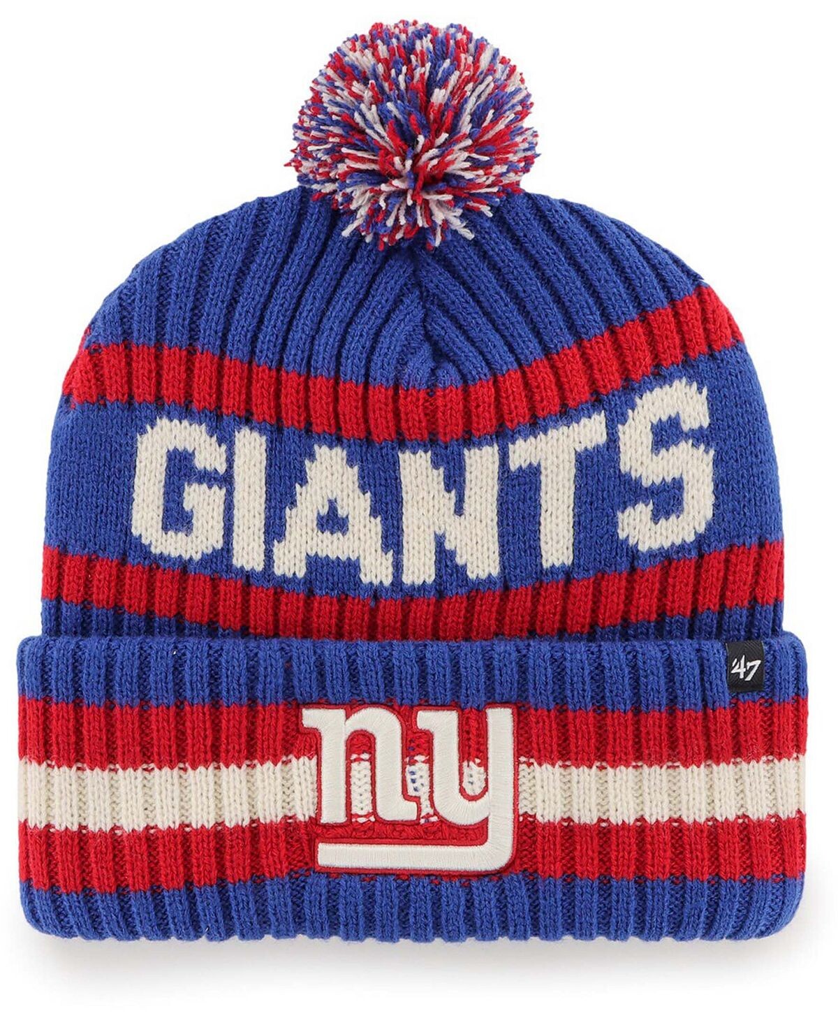 

Мужская вязаная шапка с манжетами и помпонами Royal New York Giants Bering '47 Brand