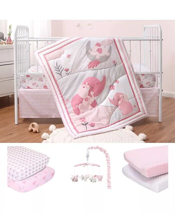 

Комплект постельного белья для детской кроватки Pink Elephant из 8 предметов, одеяло, простыни для кроватки, юбка для кроватки, чехлы для пеленания и мобильный телефон для кроватки The Peanutshell, мультиколор